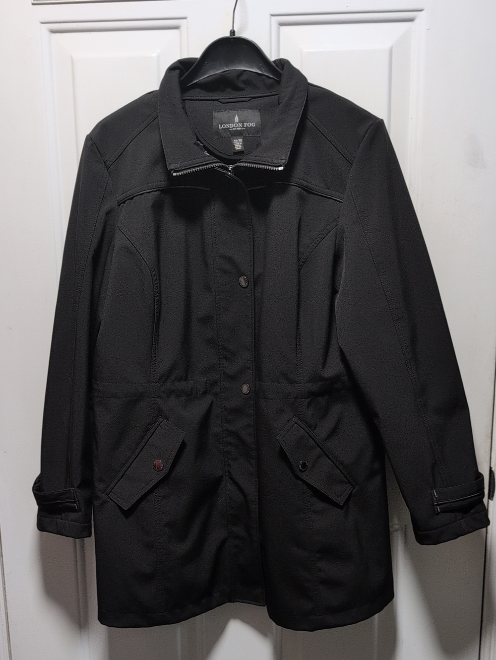 London Fog Black Women's Trench Coat with Snap Placket